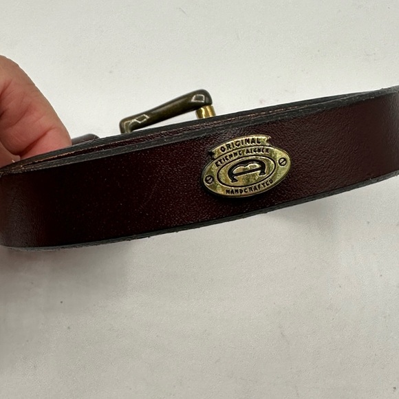 Etienne Aigner Original Handcrafted Leather Thin Belt Burgundy Size 28 - Picture 10 of 10